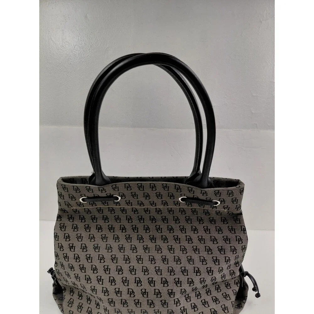 Vintage Y2K Dooney & Bourke Gray Black Monogram Handbag Canvas Leather